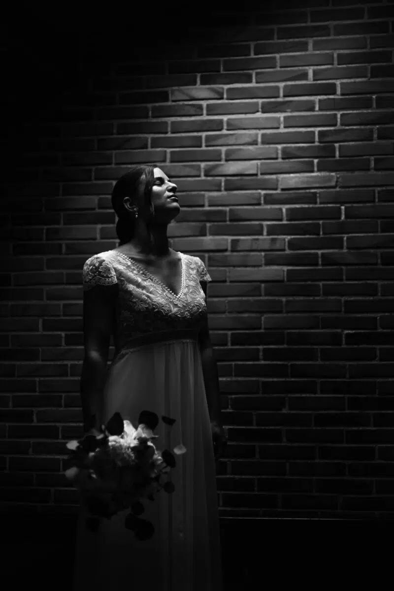 portrait mariée puit de lumière noir et blanc